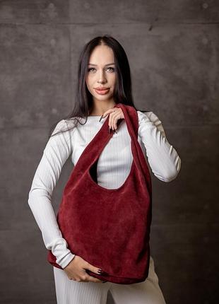 Женская сумка-шоппер из натуральной замши (бургунди)
