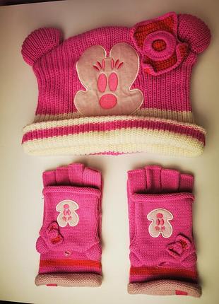 Disneyland paris мини маус комплект рукавички перчатки шапка на девушку девочку оригинал