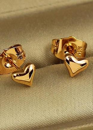 Серьги гвоздики xuping jewelry маленькие сердечки 5 мм золотистые