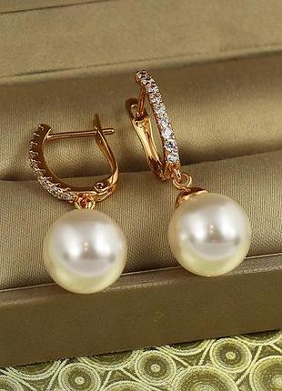 Сережки підвіски xuping jewelry з перлами цефей 3,3 см золотисті