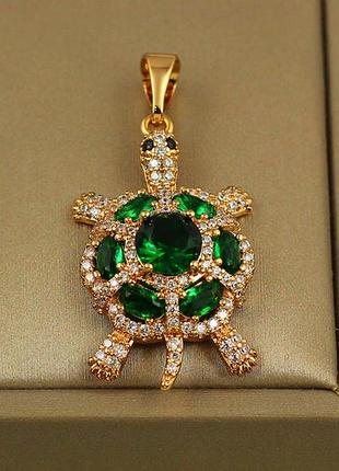 Кулон xuping jewelry черепашка із зеленим каменем 3,2 см золотистий