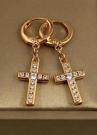 Сережки підвіски xuping jewelry хрестики світло віри 3,2 см золотисті
