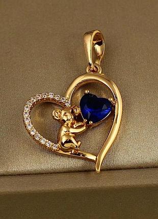 Кулон xuping jewelry серце коали з синім каменем 2,2 см золотистий