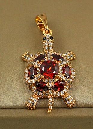 Кулон xuping jewelry черепашка із червоним каменем 3,2 см золотистий