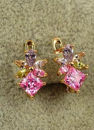 Серьги xuping jewelry эльфийские с разноцветными камнями 1,4 см золотистые