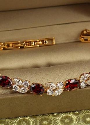 Браслет xuping jewelry звездопад с красными камнями 17,5 см золотистый