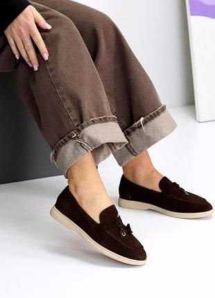 Лоферы женские замшевые шоколадные 26357