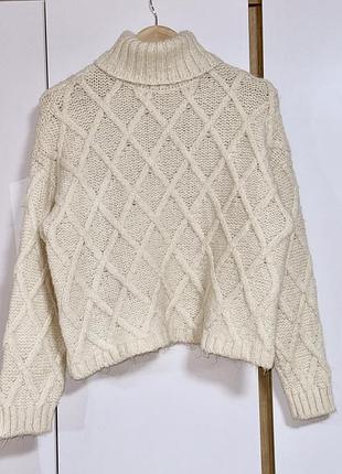 Светр жіночий вʼязаний шерстяний reserved молочного кольору, теплий светр, зимовий одяг, кофта зимова , жіночий зимовий светр