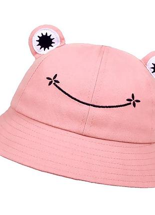 Детская летняя панама жабка с глазами розовая,детская шляпа
