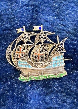 Винтажная серебряная брошь «парусник» | европа, 1960–70-е