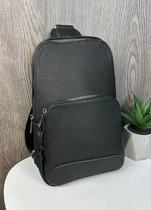 Шкіряна чоловіча сумка месенджер на груди стиль луї вітон, барсетка грудна з натуральної шкіри