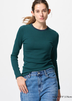 Мягкая ребристая футболка лонгслив, полоска uniqlo
