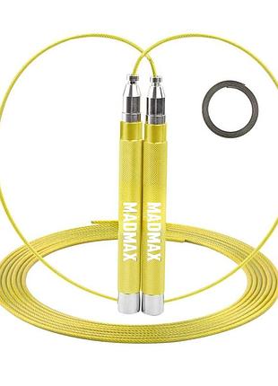Скакалка скоростная на подшипниках алюминиевая madmax mfa-286 speed jump rope yellow имеет быстрый поворот ручки на 360 градусов