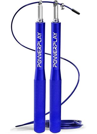 Скакалка скоростная на подшипниках алюминиевая powerplay 4207 elite jump rope синяя (3m.) имеет быстрый поворот ручки на 360