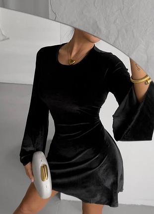 Сукня жіноча тканина: оксамит чорна / жіноча сукня коротка на довгий рукав є обмін