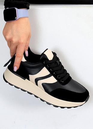 Миксовые черные бежевые кроссовки натуралки доступная цена