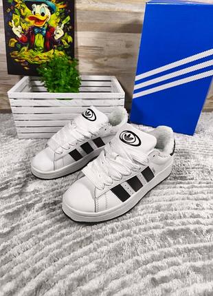 Жіночі adidas campus на хутрі, зимові кросівки утеплені хутром, зимове взуття низьке
