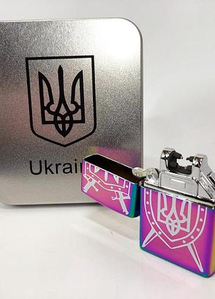Дугова електроімпульсна запальничка usb україна металева коробка hl-446. колір: хамелеон