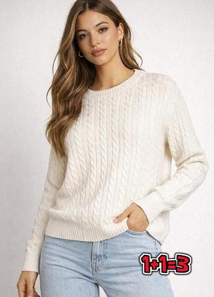 🎁1+1=3 шикарный белый вязаный коттоновый свитер оверсайз land`s end, размер 48 - 50