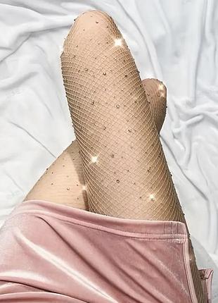 Жіночі колготи у сітку зі стразами колготи з камінчиками