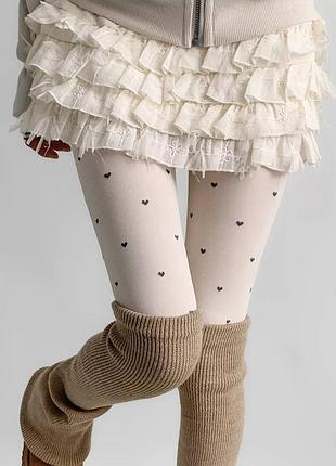 Колготки женские молочного цвета с черными сердечками, эластичные плотные матовые колготы 80 den