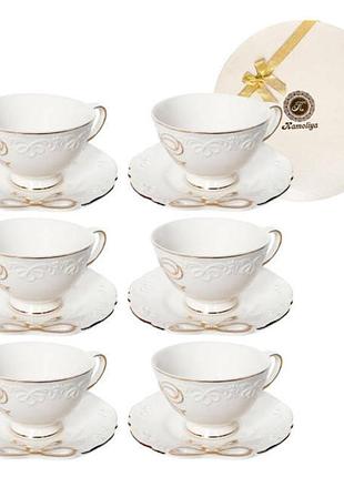 Чайный сервиз snt белый бант фарфор 220 мл 12 предметов 6 персон белый 1754