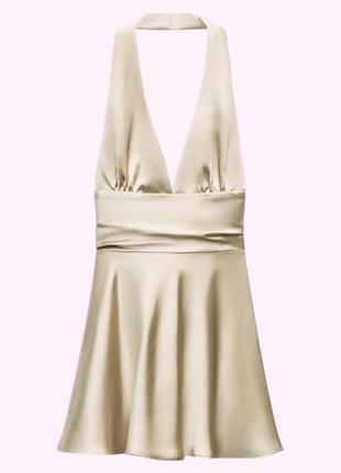 Сукня жіноча атласна коротка з відкритою спиною zara xl беж