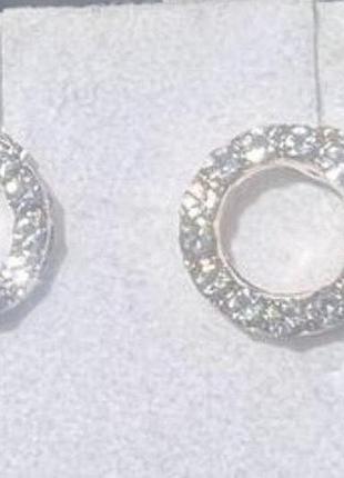 Сережки-кільця сріблясті з камінцями 1 см бублик круг кільце пусет