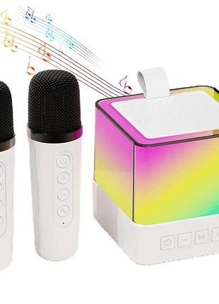 Портативная караоке система с двумя микрофонами bluetooth акустическая колонка для дома вечеринок white