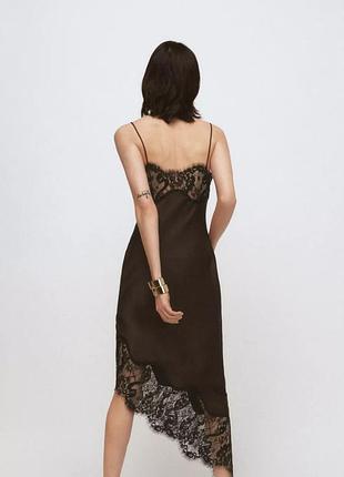 Оригинальное сатиновое платье с кружевом шоколадногл 🍫 цвета из новой коллекции zara woman ♀️👠 original.