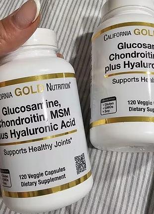 California gold nutrition, глюкозамін, хондроїтин, мсм і гіалуронова кислота, 120 рослинних капсул
