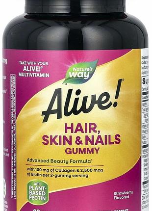 Alive! 60 жевательных таблеток для здоровья волос, кожи и ногтей, со вкусом клубники, nature's way.