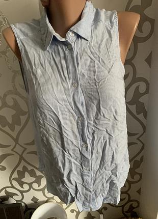 Рубашка без рукавов в полоску h&m s-m размер голубая
