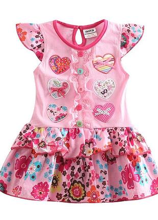 Дитяче літнє плаття на дівчинку з коротким рукавом nova приблизно 1,5-2 роки 92 зріст рожеве в серця