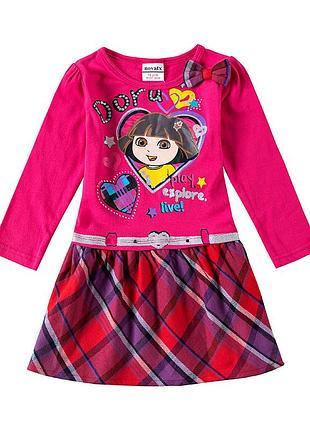 Детское платье дора даша-путешественнца с длинным рукавом nova примерно 3-4 года 104 рост розовое