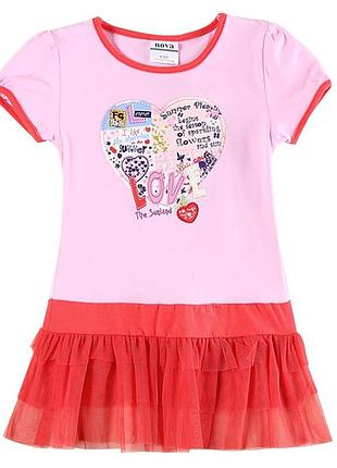 Летняя туника на девочку с коротким рукавом nova примерно 5-6 лет 116 рост сердце