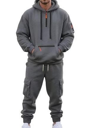 Мужской спортивный костюм в стиле casual: верх с декором с молниями и низ, однотонный, свободный крой