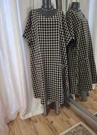 Вискозно-льняное с карманами платье 👗 большого размера
