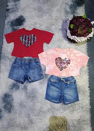 Набор укороченная футболка и шорты девочке на 3-4 р