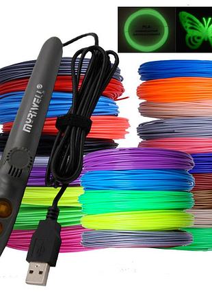 3d ручка myriwell rp-200a usb с комплектом pla пластика 25 цветов 125 метров серая