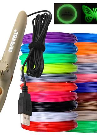 3d ручка myriwell rp-200a usb с комплектом pla пластика 25 цветов 250 метров желтая