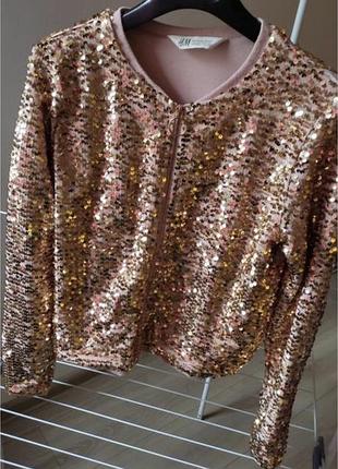 Шикарна кофта в пайетки золотиста святкова xs