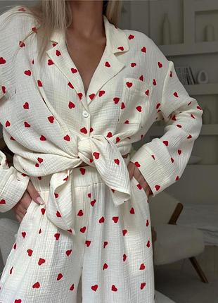 Муслінова піжама в сердечка