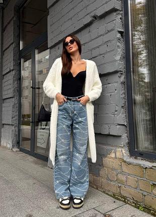 Жіночий пухнастий кардиган з капюшоном альпака молочний графітовий