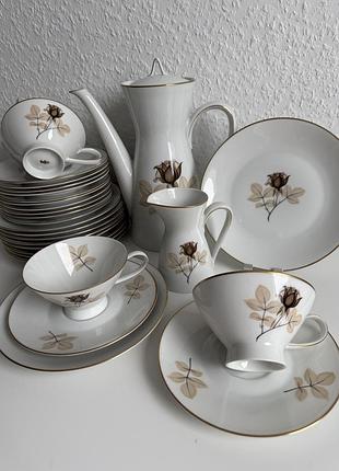 Чайний сервіз rosenthal shadow rose на 12 персон | німеччина | вінтаж