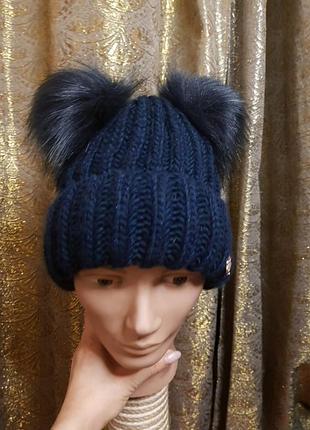 Шапка ушки темно синяя