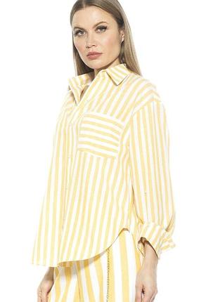 Женская блузка в желтую и белую полоску с длинными рукавами