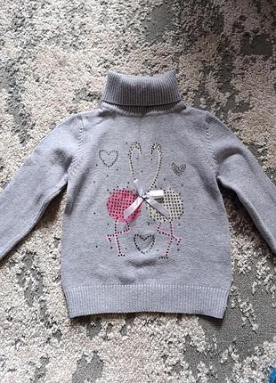 Стильний теплий светрик-гольф з зайчиком та стразами ✨