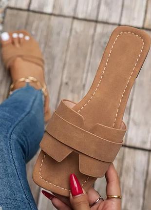 Бежеві шльопанці коричневі тапки шлепки тапочки босоножки
