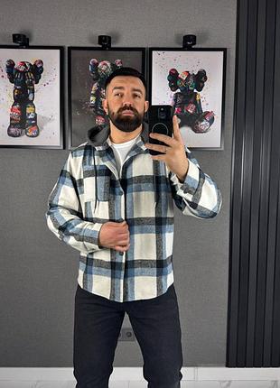 Байковая мужская рубашка в клетку с капюшоном